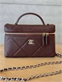 CHANEL сумка Vanity бордовая с ручкой кожа икра крупная клетка золото СК-01256