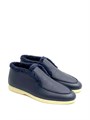 LORO PIANA лоферы высокие с мехом наружу на белой подошве синяя кожа ОК-2596