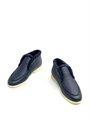 LORO PIANA лоферы высокие с мехом наружу на белой подошве синяя кожа ОК-2596