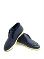LORO PIANA лоферы высокие с мехом наружу на белой подошве синяя кожа ОК-2596
