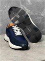 HERMES кроссовки синие кожа и ткань белая подошва ОС-2393