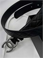CHANEL ремень 35 мм гладкая кожа прошитый черный серебро РМ-00833