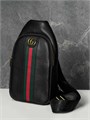 GUCCI слинг из черной кожитого зелено-красная полоска по центру фурнитура золото СЛ-1553