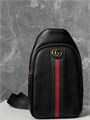 GUCCI слинг из черной кожитого зелено-красная полоска по центру фурнитура золото СЛ-1553