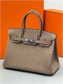 HERMES Birkin 30 см сумка кожа страуса бежевая серебро СК-00873