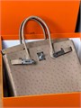 HERMES Birkin 30 см сумка кожа страуса бежевая серебро СК-00873