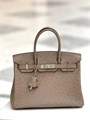 HERMES Birkin 30 см сумка кожа страуса бежевая серебро СК-00873