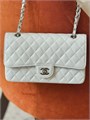 CHANEL сумка 2.55 кожа икра в клетку 25 см белая серебро СК-9149