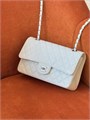 CHANEL сумка 2.55 кожа икра в клетку 25 см белая серебро СК-9149