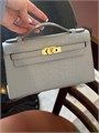 HERMES клатч POCHETTE 22 см серая кожа крокодила золото СК-00367