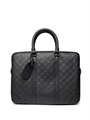 LV портфель Voyage с ремнем черная кожа шашка выпуклая рифленая и гладкая кармашек сбоку между кожаными ремнями ПР-2494