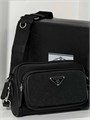 PRADA мессенджер два отделения черый нейлон - кожа МС-00172