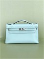 HERMES клатч POCHETTE 22 см голубая кожа свифт серебро СК-01725