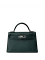 HERMES сумка Mini Kelly кожа Шевре 19 см темно-зеленая серебро СК-01522