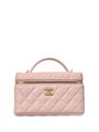 CHANEL сумка Vanity с ручкой кожа икра клетка розовая золото СК-01707