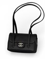 CHANEL сумка длинные ручки кожа икра черная серебро СК-00871
