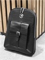 SR рюкзак тонкий из крокодила карман с пряжкой спереди черный РК-1689