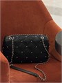CHANEL сумка черная гладкая кожа в клетку с бусами на золоте СК-00905