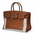 HERMES Birkin 35 см сумка вывернутая кэмел барения текстиль СК-00468