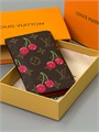 LV обложка на паспорт вишенки коричневая монограмма красная внутри ОП-00212