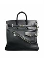 HERMES сумка Birkin 40 см гладкая кожа карман на молнии черная серебро СК-01006