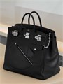 HERMES сумка Birkin 40 см гладкая кожа карман на молнии черная серебро СК-01006