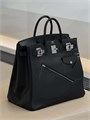 HERMES сумка Birkin 40 см гладкая кожа карман на молнии черная серебро СК-01006