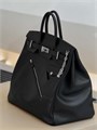 HERMES сумка Birkin 40 см гладкая кожа карман на молнии черная серебро СК-01006
