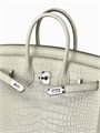 HERMES сумка Birkin 25 см кожа крокодила молочная серебро СК-01628