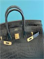 HERMES сумка Birkin 25 см кожа крокодила черная золото СК-01653