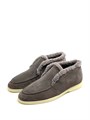 LORO PIANA лоферы высокие с мехом наружу на белой подошве серая замша ОК-2597