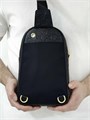 GUCCI слинг кожа тисненная монограмма черная с кожаной полоской по центру СЛ-1957