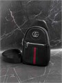 GUCCI слинг черный кожа того красно-зеленая полоса и большой логотип серебро СЛ-2053
