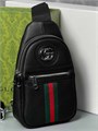 GUCCI слинг черный кожа того красно-зеленая полоса и большой логотип серебро СЛ-2053