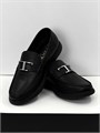 TODS Лоферы черные с перемычкой и буквой Т в серебре на толстой шипованной подошве ОК-2133