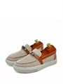 HERMES лоферы бежевые текстиль с лямкой из коричневой кожи ОК-2525