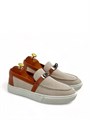 HERMES лоферы бежевые текстиль с лямкой из коричневой кожи ОК-2525