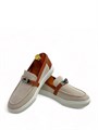 HERMES лоферы бежевые текстиль с лямкой из коричневой кожи ОК-2525