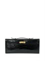 HERMES клатч Kelly Cut кожа крокодила лаковая черная СК-01459