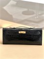 HERMES клатч Kelly Cut кожа крокодила лаковая черная СК-01459
