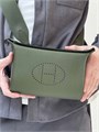 HERMES мессенджер кожа того с перфорированным логотипом оливкового цвета МС-0807