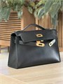 HERMES клатч POCHETTE 22 см черная кожа свифт золото СК-00394