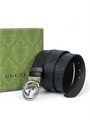 GUCCI ремень двухсторонний тиснение монограмм и гладкая кожа черный пряжка GG острая серебро РМ-1180
