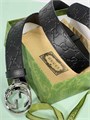 GUCCI ремень двухсторонний тиснение монограмм и гладкая кожа черный пряжка GG острая серебро РМ-1180