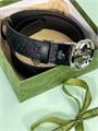 GUCCI ремень двухсторонний тиснение монограмм и гладкая кожа черный пряжка GG острая серебро РМ-1180
