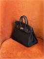 HERMES сумка Birkin 25 см кожа свифт черная с белой строчкой золото СК-01458