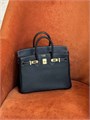 HERMES сумка Birkin 25 см кожа свифт черная с белой строчкой золото СК-01458