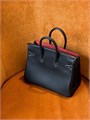 HERMES сумка Birkin 25 см кожа свифт черная с белой строчкой золото СК-01458