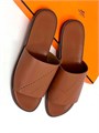 HERMES шлепанцы коричневые перфорация кожаная подошва ОЛ-0047