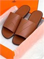 HERMES шлепанцы коричневые перфорация кожаная подошва ОЛ-0047